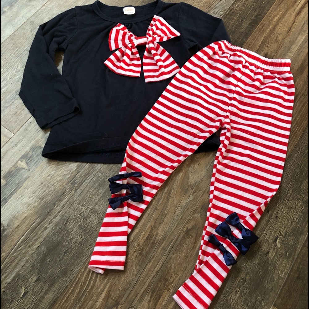 👧 2pcs Bowknot T-Shirt Top+Pants Leggings Outfit